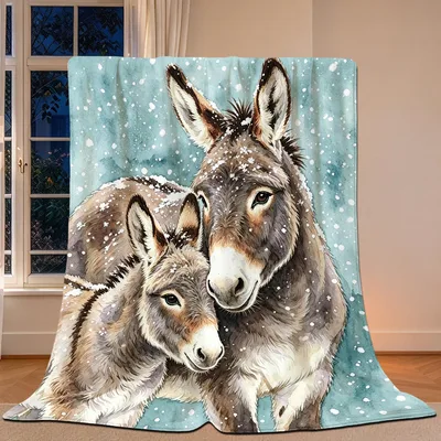 Two Donkeys in Snow Blanket: Cozy Winter Art for Animal Lovers