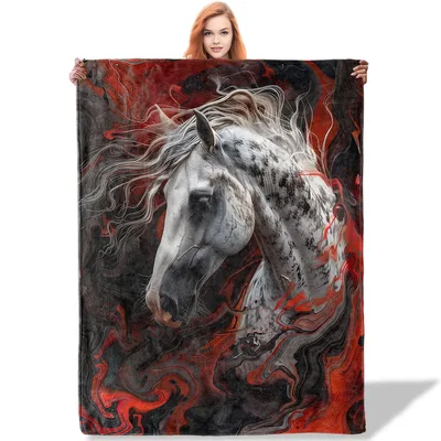 Fiery Horse Art Blanket: Dramatic Dapple Gray Stallion Design
