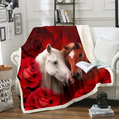 Two Horses with Red Blanket: A Romantic Equestrian Design