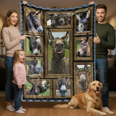 Donkey Collage Frames Photo Blanket: A Gallery of Farm Animal Faces