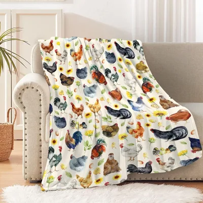 Watercolor Chickens Pattern Blanket: A Flock of Hens and Roosters