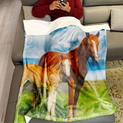 Two Horses on Grass Blanket featuring a realistic mare
