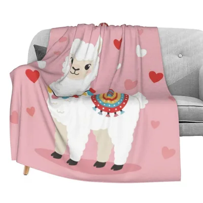 Cute Llama with Hearts Blanket: Fluffy White Alpaca Design