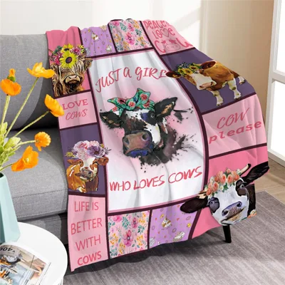 Just a Girl Blanket: A Quilt of Cows and Floral Patterns