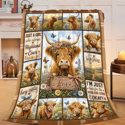 Just a Girl Blanket: Adoring Highland Cow Collage Design