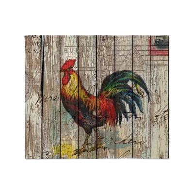 Rustic Farm Rooster Blanket: Country Rooster on Wood Design