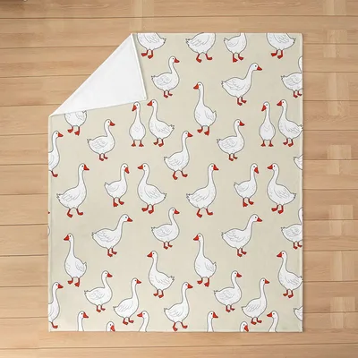White Geese Pattern Blanket No. 2: Cartoon Goose Throw for Farm Lovers