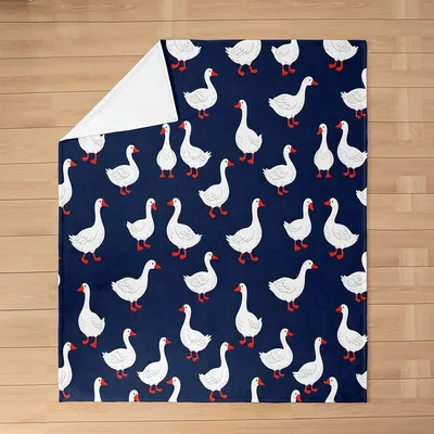 White Geese on Navy Blanket featuring cute cartoon geese