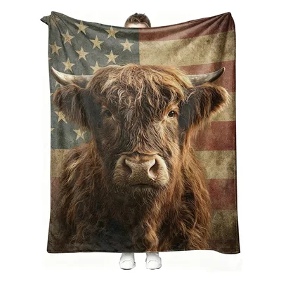 Highland Cow American Flag Blanket