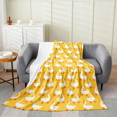 White Geese on Yellow Blanket: A Bright Farmyard Pattern