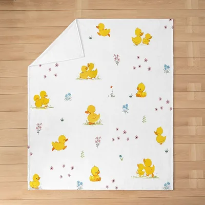 Cartoon Ducks and Flowers Blanket for Duck Lovers