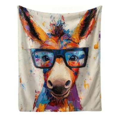 Pop Art Donkey Blanket: Colorful Abstract Don With Glasses