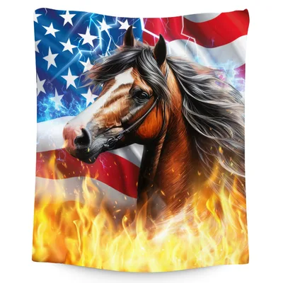 Horse with American Flag Blanket: Bold Equine Art for Patriotic Fans