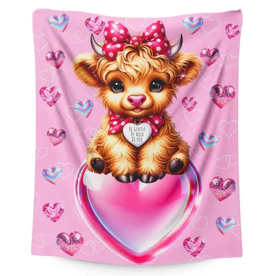 Cute Highland Cow in Heart Blanket: Be Gentle Be Wild Be You Design