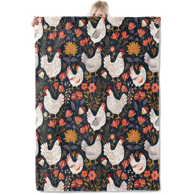 Cute Hens and Colorful Blanket: Farmhouse Chicken Floral Design