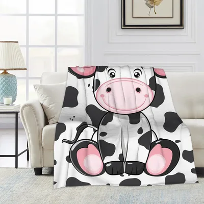 Cute Cartoon Cow Blanket: Smiling Spotted Fleece Throw for Farm Lovers