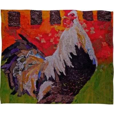 Colorful Rooster Painting Art Blanket: Mixed Media Farmhouse Design