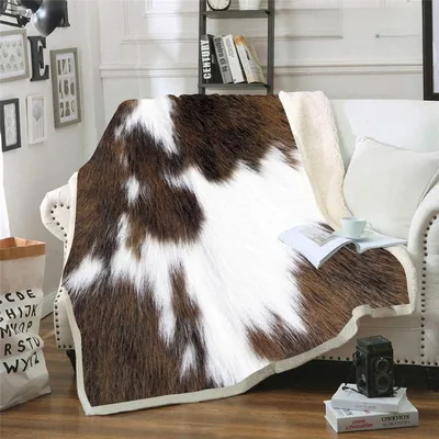Brown White Cowhide Print Blanket: Rustic Animal Pattern Design