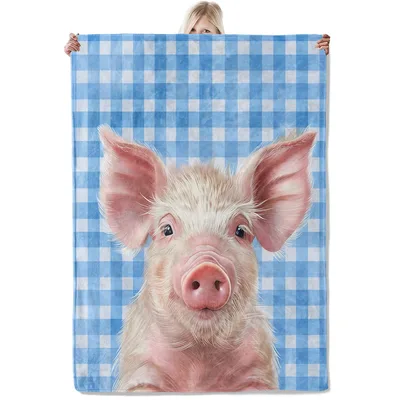 Adorable Piglet on Gingham Blanket: Farm Animal Art for Country Style