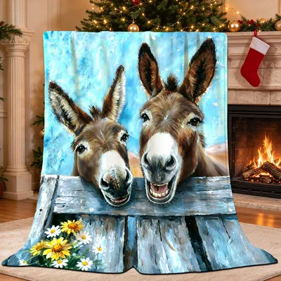 Donkeys Peeking Over Wooden Blanket: Rustic Farm Animal Art