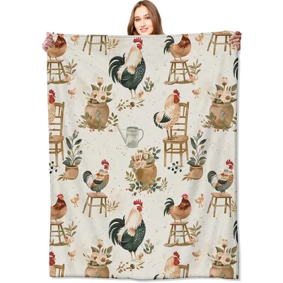 Rooster and Chicken Farmhouse Pattern Blanket