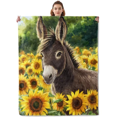 Donkey in Sunflower Field Blanket: A Gentle Portrait of Farm Life
