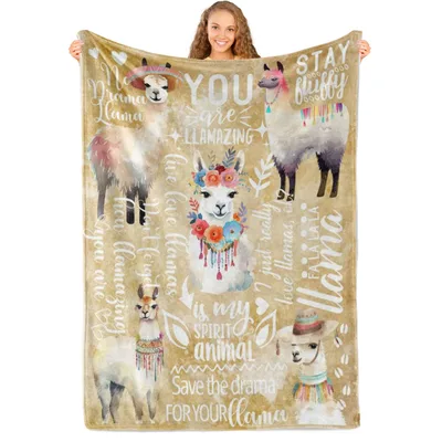 Llama Watercolor Stay Mighty Blanket: Fluffy Animal Art