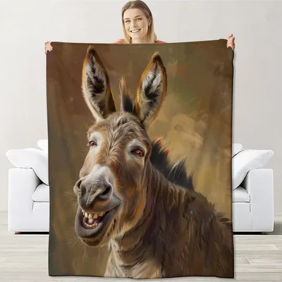 Smiling Donkey Portrait Blanket: Rustic Farm Art for Cozy Spaces