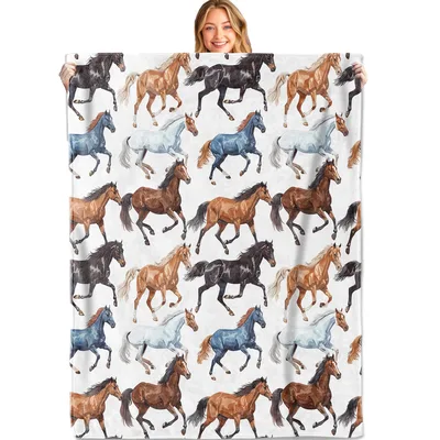 Galloping Horses Pattern Blanket featuring watercolor running horses