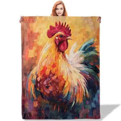 Vibrant Rooster Art Painting Blanket featuring a colorful