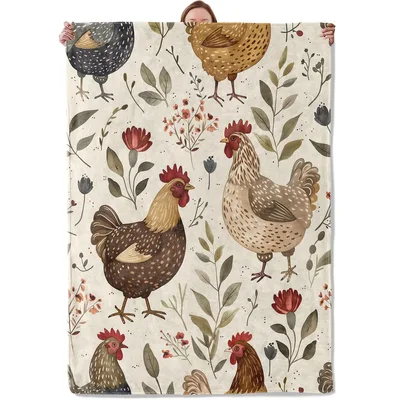 Chicken and Flowers Pattern Blanket featuring rustic roosters