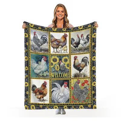 Chicken and Rooster Collage Blanket Farmhouse Flock Design