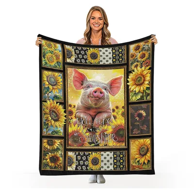 Pig Sunflower Pattern Blanket: You Are My Sunshine Farm Design