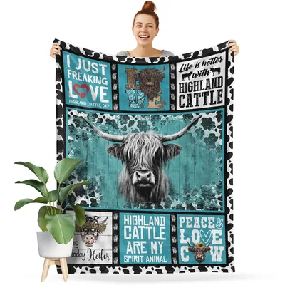 Highland Cattle Love Blanket Shaggy Cow Design for Farm Lovers