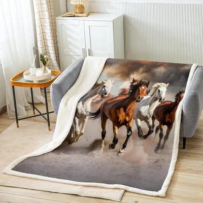 Running Horses Blowing Dust Blanket for Equestrian Enthusiasts