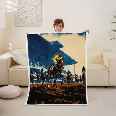 Horse Racing Jockey on Track Blanket: Vintage Art for Equestrian Fans
