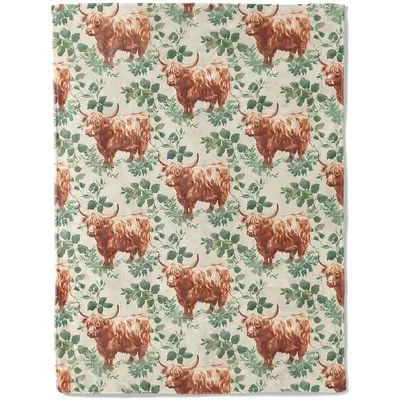 Highland Cow Pattern Blanket: Shaggy Cattle and Greenery Throw