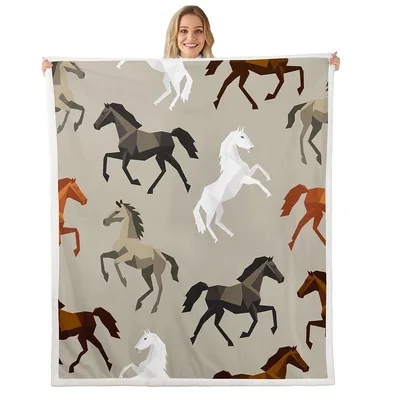 Horses Running Pattern Blanket: Geometric Equine Art Design