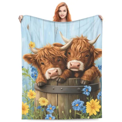 Highland Cows in Flower Blanket