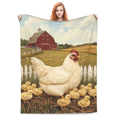 Hen and Chicks Blanket: A White Hen with Chicks on a Farm