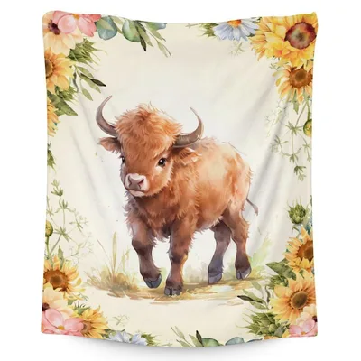 Highland Calf with Sunflowers Blanket No. 2