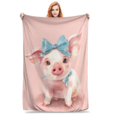 Piglet with Blue Bow Blanket: Cute Pink Pig Design