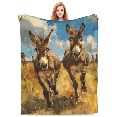 Two Galloping Donkeys Painting Blanket: Rustic Art for Farm Lovers
