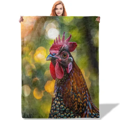 Rustic Rooster Painting Blanket: Artistic Farm Animal Portrait