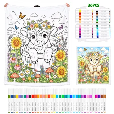 Highland Cow Coloring Design Blanket No. 2
