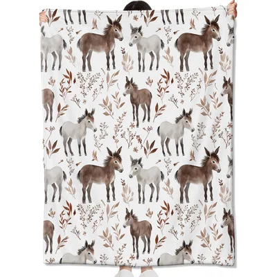 Donkeys and Foliage Pattern Blanket featuring watercolor-style equines