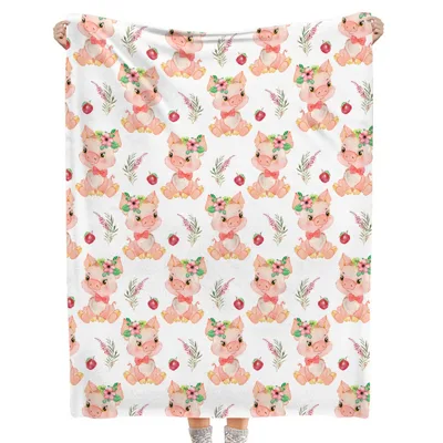 Pink Pig Pattern Blanket featuring cute watercolor pigs