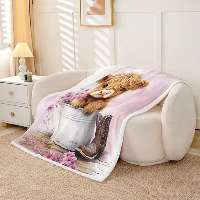Highland Cow Pink Ombre Blanket: Rustic Calf and Cowboy Boot Design