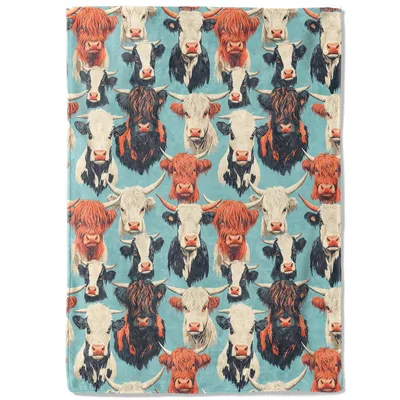 Highland Cows Repeating Pattern Blanket for Farm Lovers