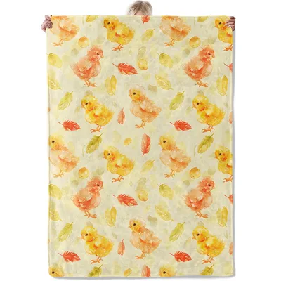 Yellow Chicks Pattern Blanket No. 2: Watercolor Chickens and Leaves